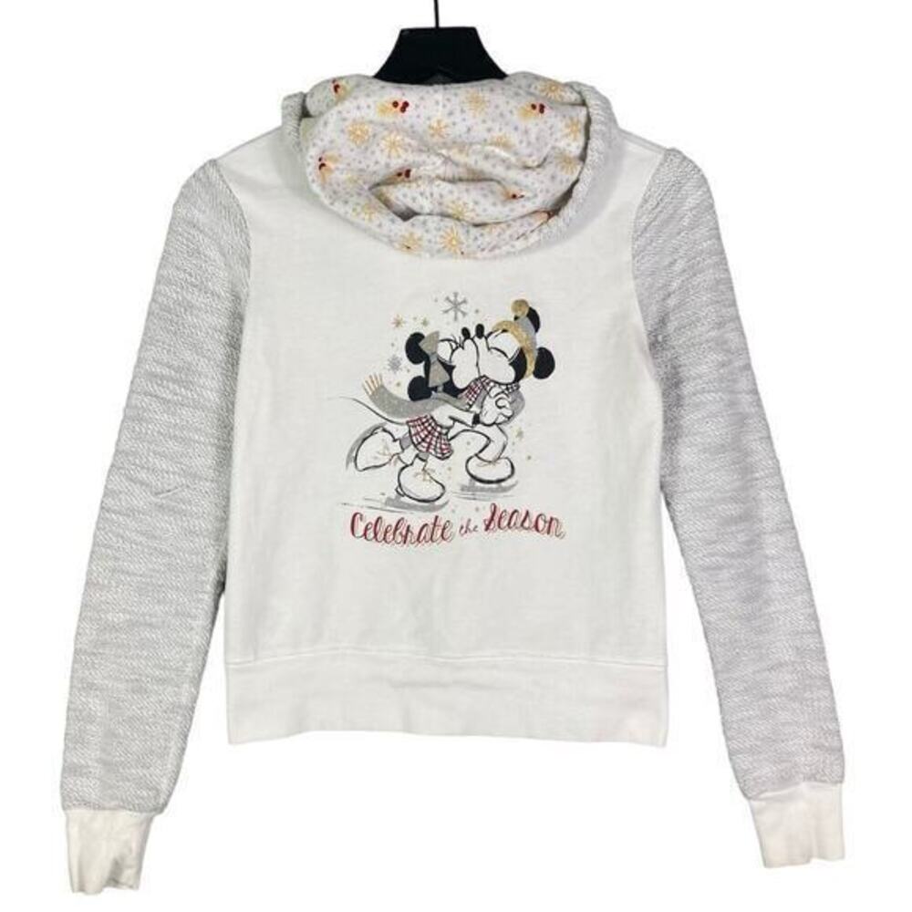 Disney Parks Mickey Minnie Christmas Zip Hoodie Kids XS White Holiday Sweatshirt